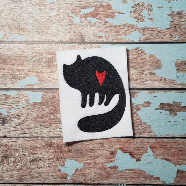 Valentine Cat Silhouette Embroidery Design - 4x4 5x7 6x10