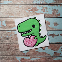 Cute Valentine T-Rex Heart Applique Embroidery Design - 4x4 5x7 6x10