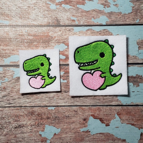 Cute Valentine T-Rex Heart Filled Embroidery Design