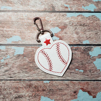 Baseball Heart Keyfob Embroidery Design - 4x4