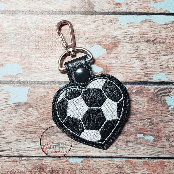 Soccer Ball Heart Keyfob Embroidery Design - 4x4