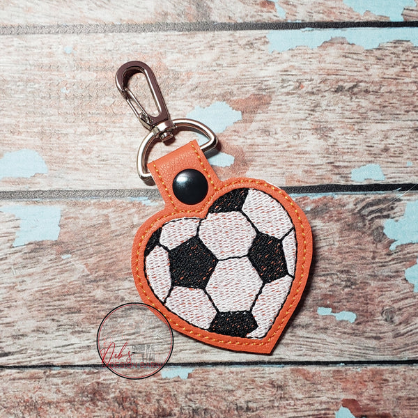 Soccer Ball Heart Keyfob Embroidery Design - 4x4