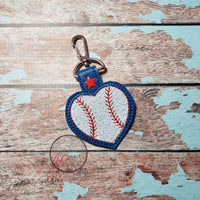 Baseball Heart Keyfob Embroidery Design - 4x4