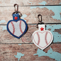 Baseball Heart Keyfob Embroidery Design - Set of 2 - 4x4