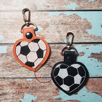 Soccer Ball Heart Keyfob Embroidery Design - Set of 2 - 4x4