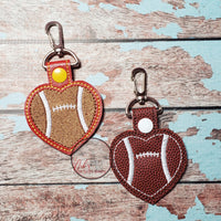 Football Heart Keyfob Embroidery Design - Set of 2 - 4x4