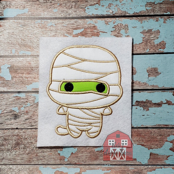 Cute Mummy Halloween Applique Embroidery Design - 4x4 5x7 6x10