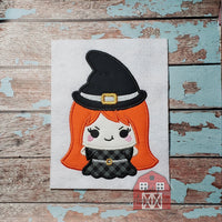 Cute Halloween Witch Applique Embroidery Design - 4x4 5x7 6x10