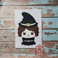 Cute Halloween Witch Applique Embroidery Design - 4x4 5x7 6x10