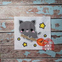 Cute Halloween Kitty Applique Embroidery Design - 4x4 5x7 6x10