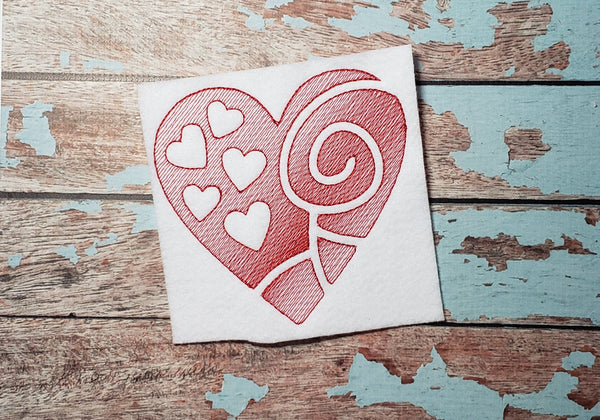 Valentine Heart Sketch Embroidery Design - 10 sizes
