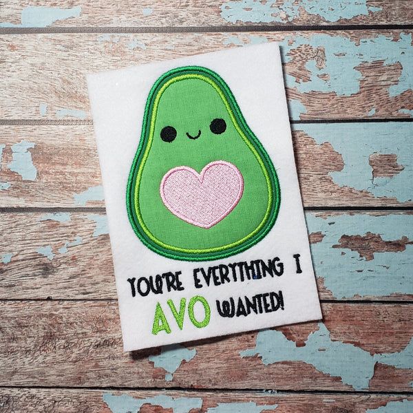 Cute Valentine Avocado Embroidery Design - 5x7 6x10