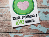 Cute Valentine Avocado Embroidery Design - 5x7 6x10