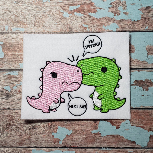 Cute Valentine T-Rex Hug Embroidery Design - 4x4 5x7 6x10 7x11 8x12