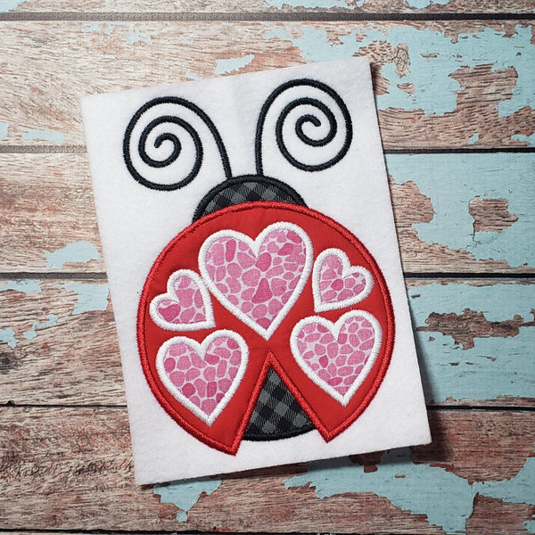 Cute Valentine Love Bug Applique Embroidery Design - 4x4 5x7