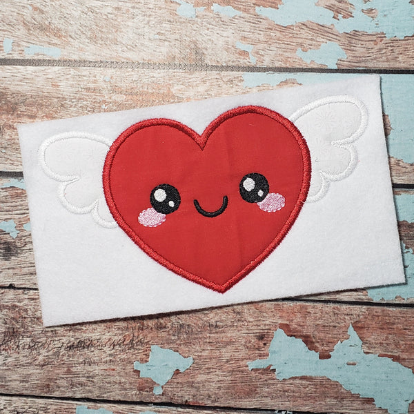 Valentine Heart with Wings Applique Embroidery Design - 5x7, 6x10, 7x11